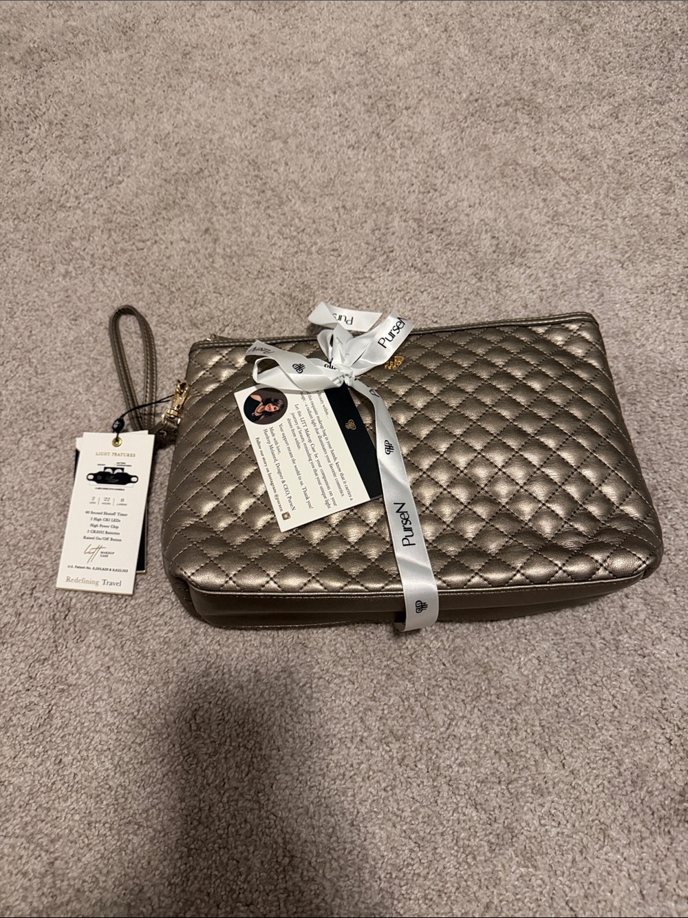 PurseN Quilted Metallic Wristlet - Pewter